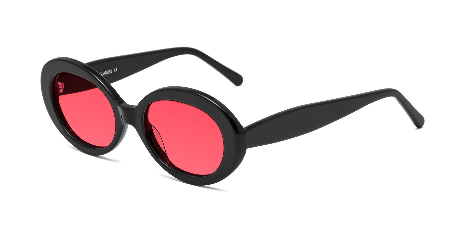 Angle of Fair in Black with Red Tinted Lenses