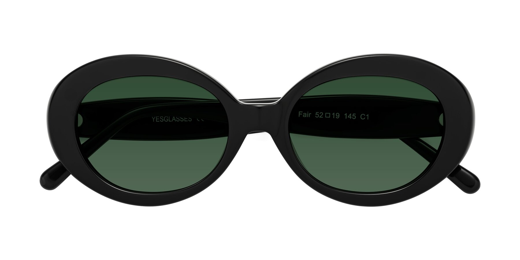 Folded Front of Fair in Black with Green Tinted Lenses