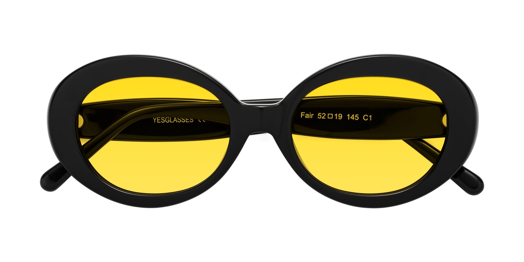 Folded Front of Fair in Black with Yellow Tinted Lenses