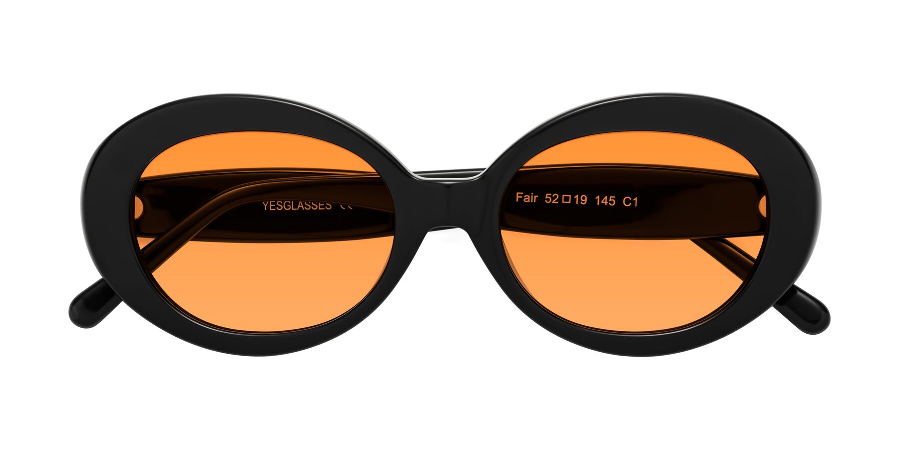 Folded Front of Fair in Black with Orange Tinted Lenses