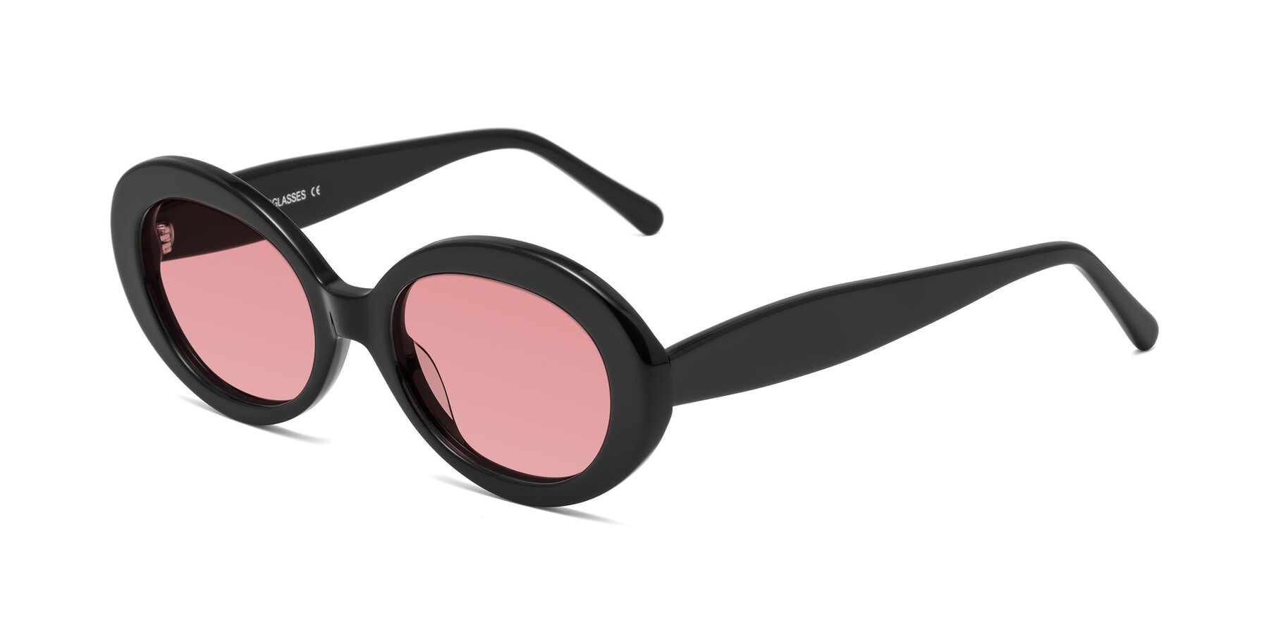 Angle of Fair in Black with Medium Garnet Tinted Lenses