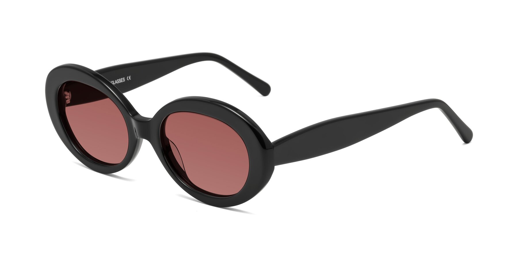 Angle of Fair in Black with Garnet Tinted Lenses