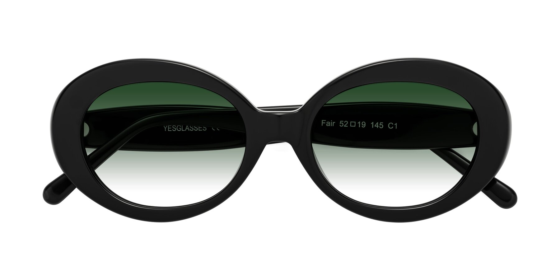 Folded Front of Fair in Black with Green Gradient Lenses