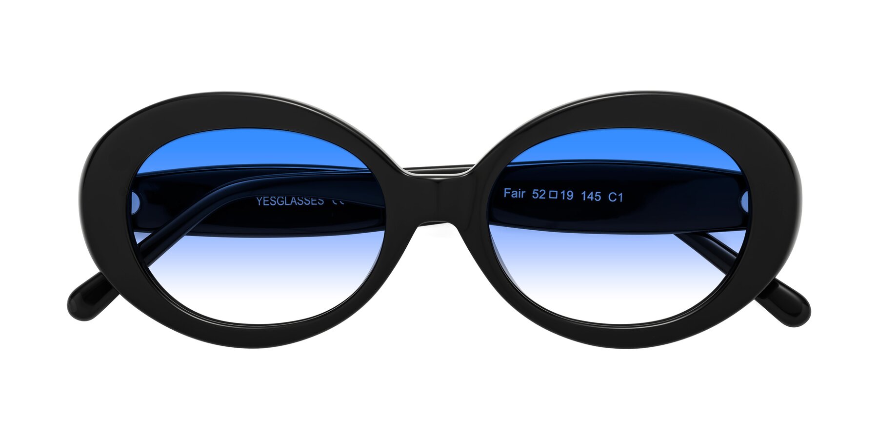 Folded Front of Fair in Black with Blue Gradient Lenses