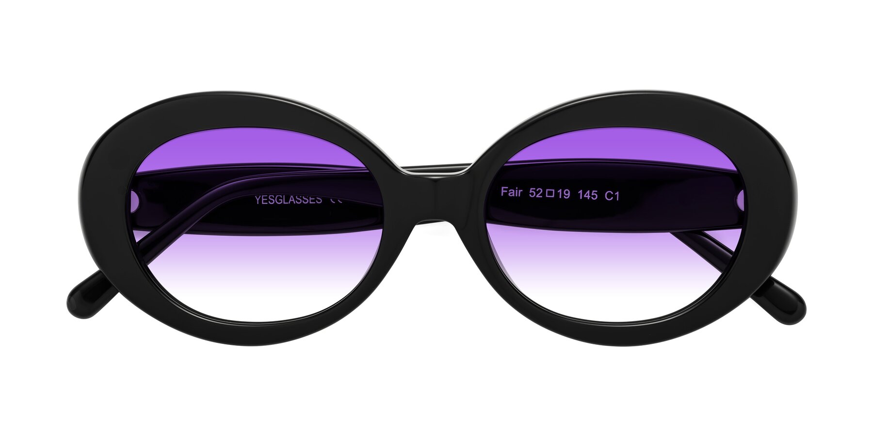 Folded Front of Fair in Black with Purple Gradient Lenses