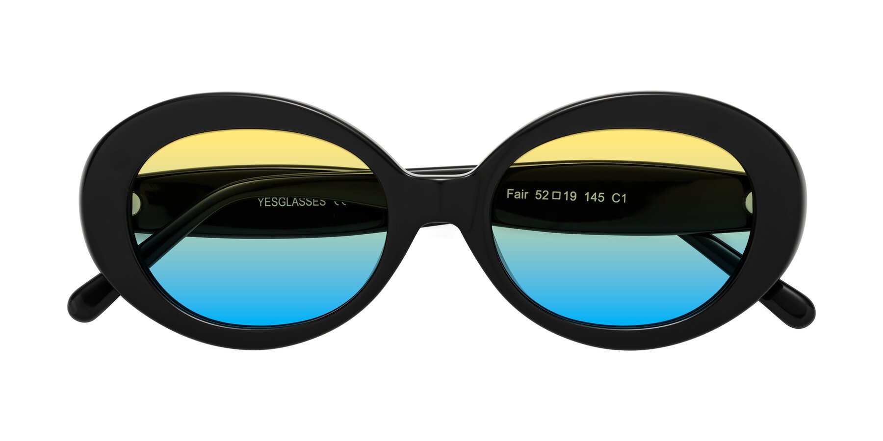 Folded Front of Fair in Black with Yellow / Blue Gradient Lenses