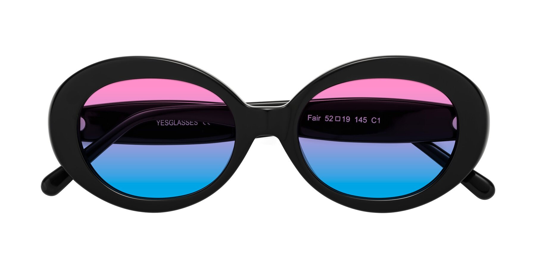 Folded Front of Fair in Black with Pink / Blue Gradient Lenses