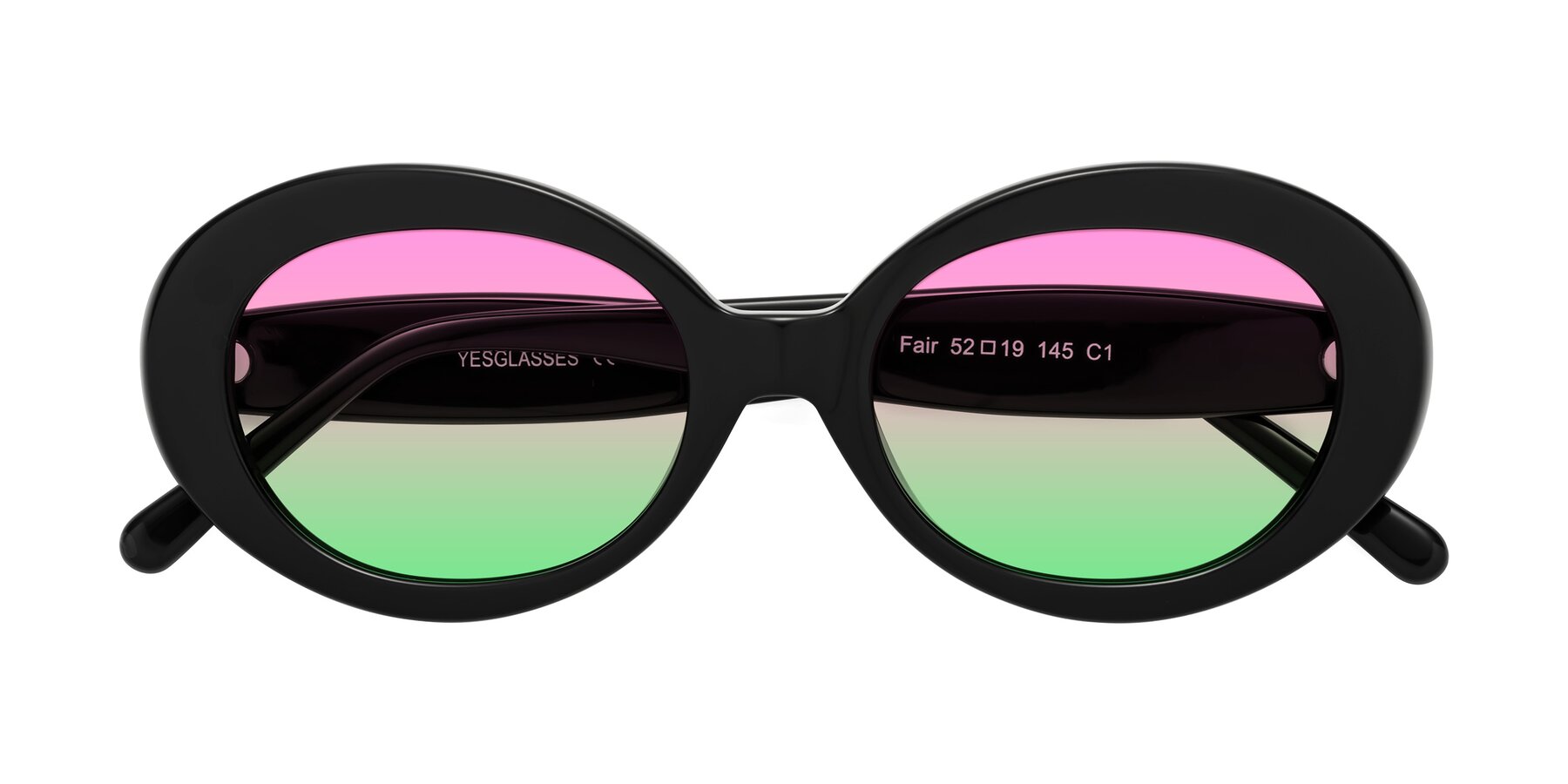 Folded Front of Fair in Black with Pink / Green Gradient Lenses