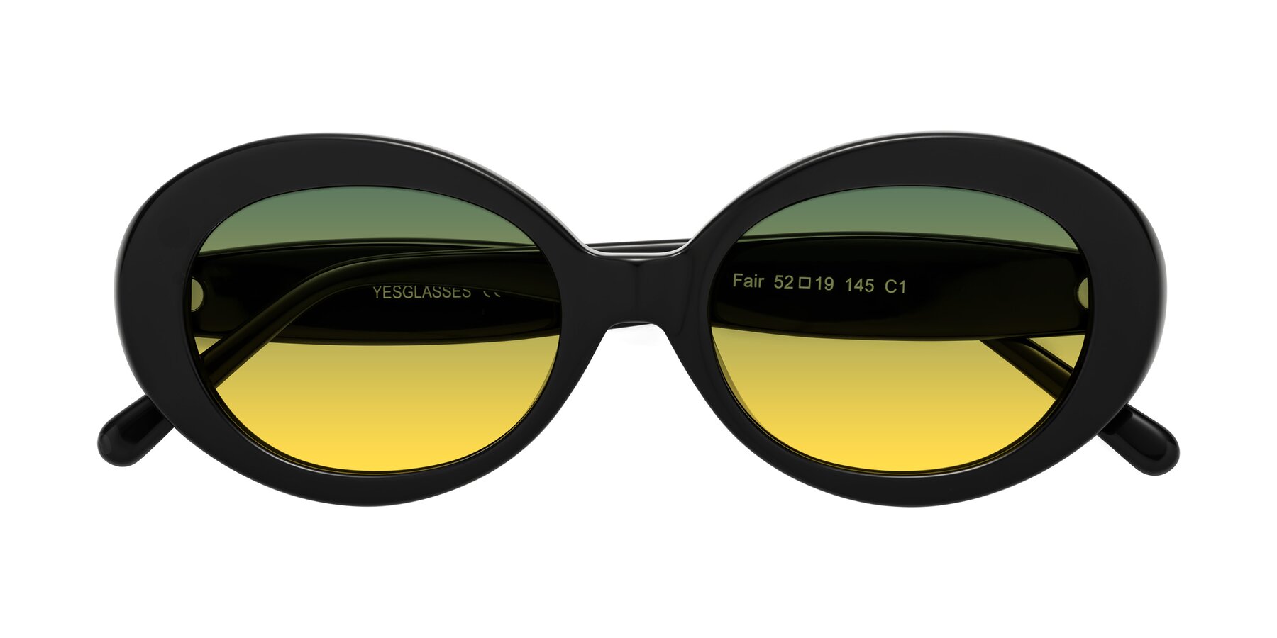 Folded Front of Fair in Black with Green / Yellow Gradient Lenses