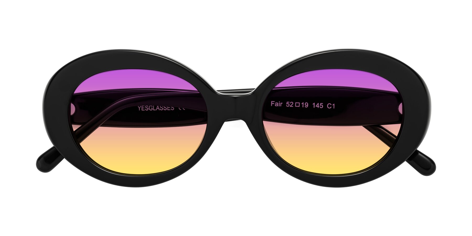 Folded Front of Fair in Black with Purple / Yellow Gradient Lenses
