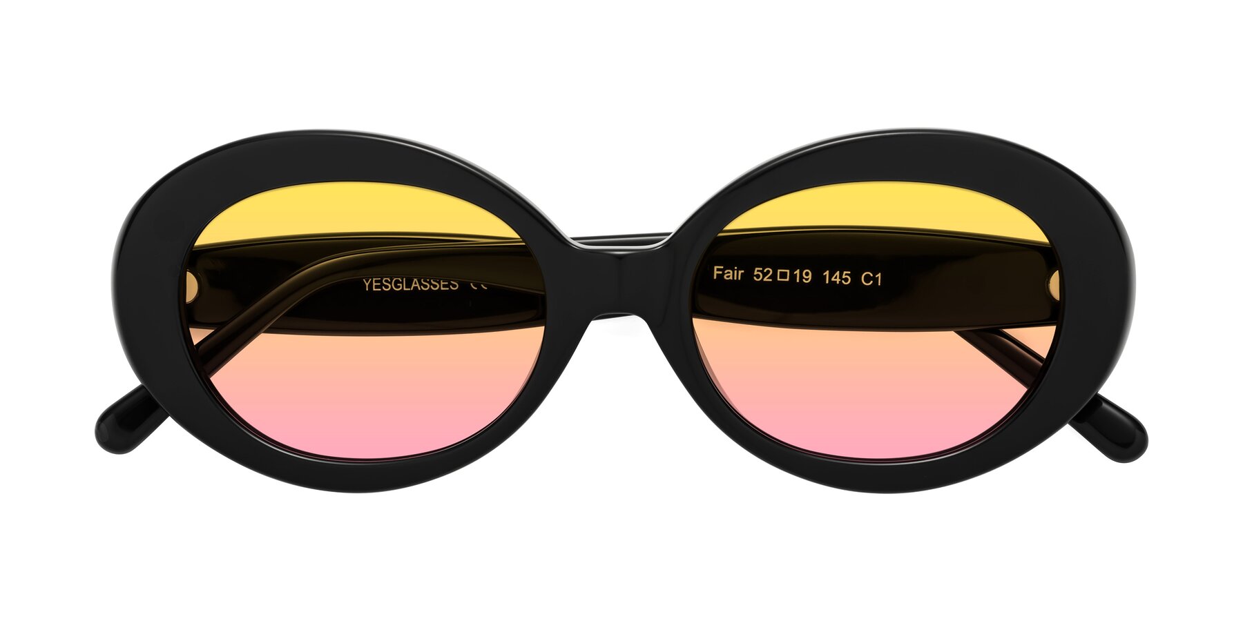 Folded Front of Fair in Black with Yellow / Pink Gradient Lenses