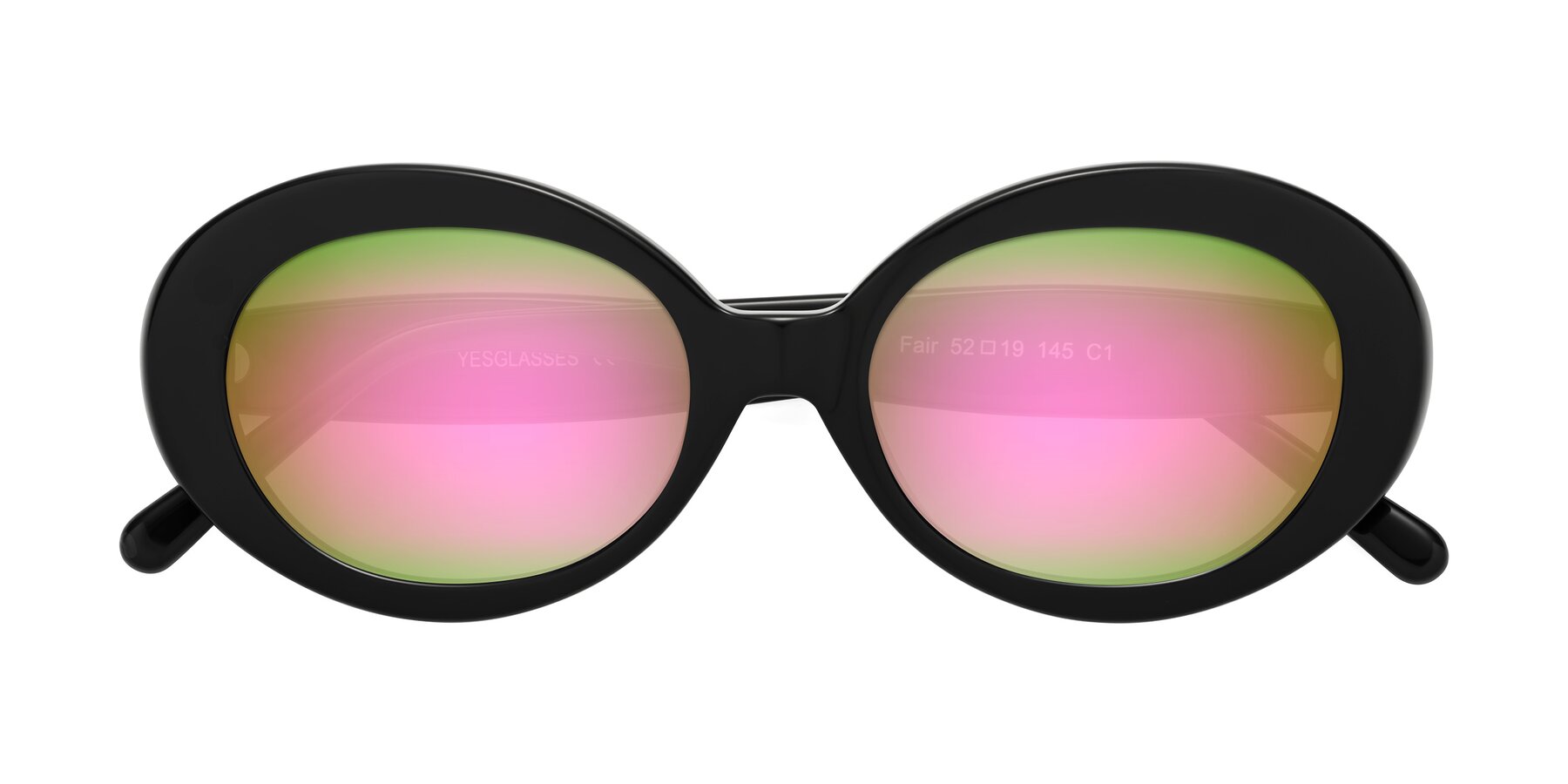 Folded Front of Fair in Black with Pink Mirrored Lenses