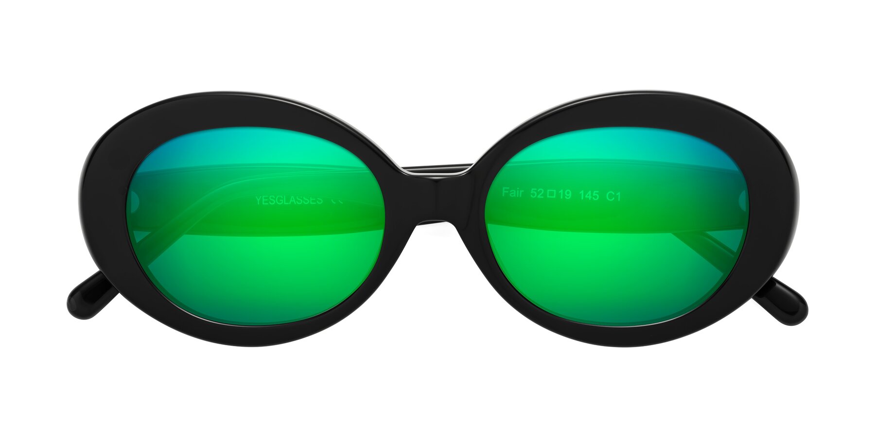 Folded Front of Fair in Black with Green Mirrored Lenses