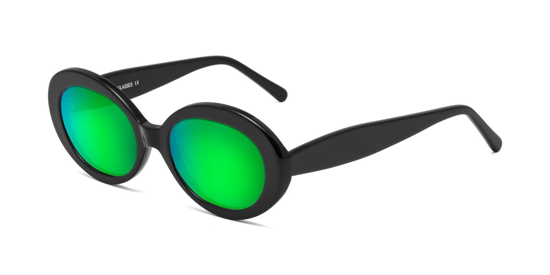 Angle of Fair in Black with Green Mirrored Lenses
