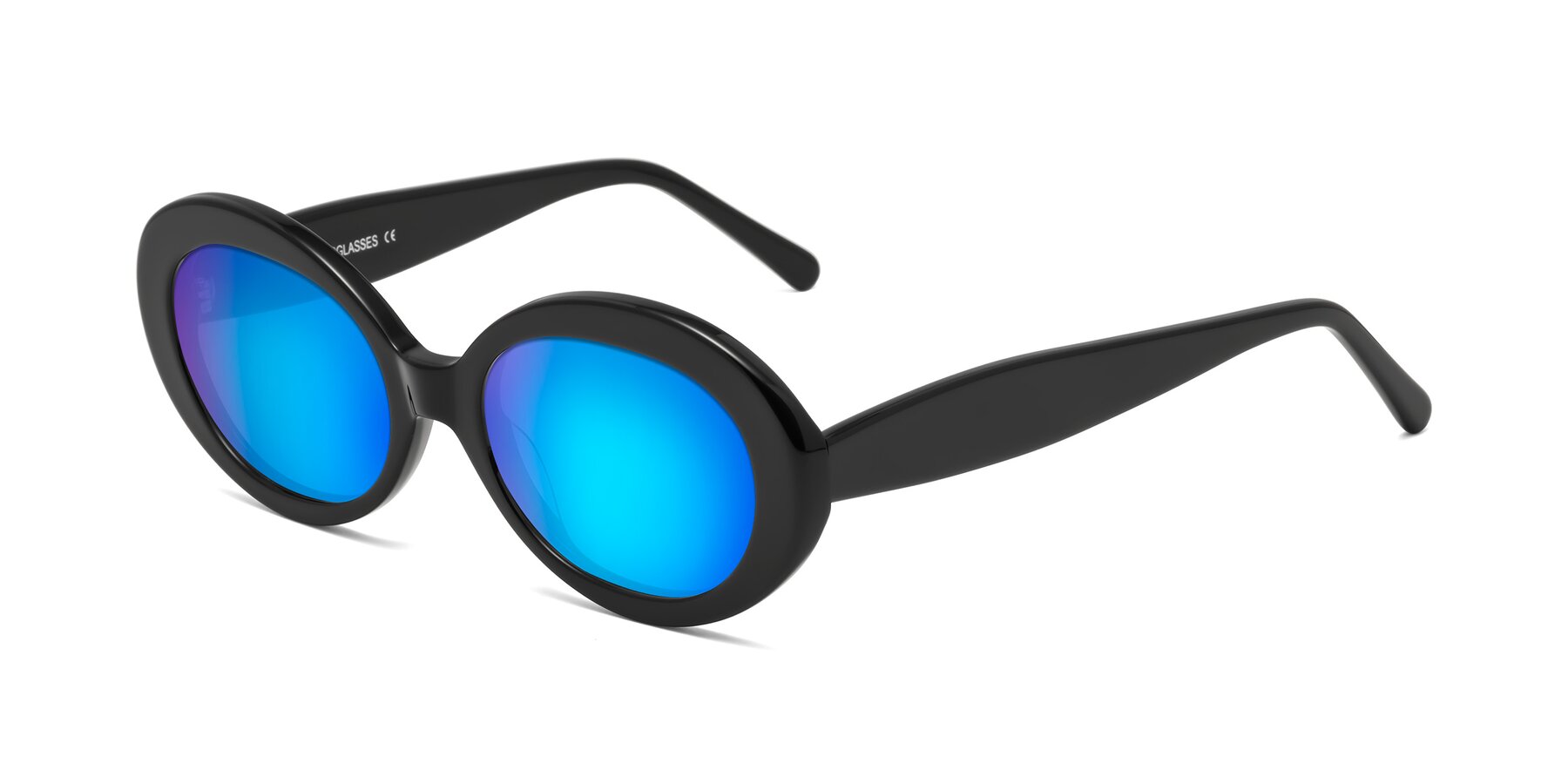 Angle of Fair in Black with Blue Mirrored Lenses