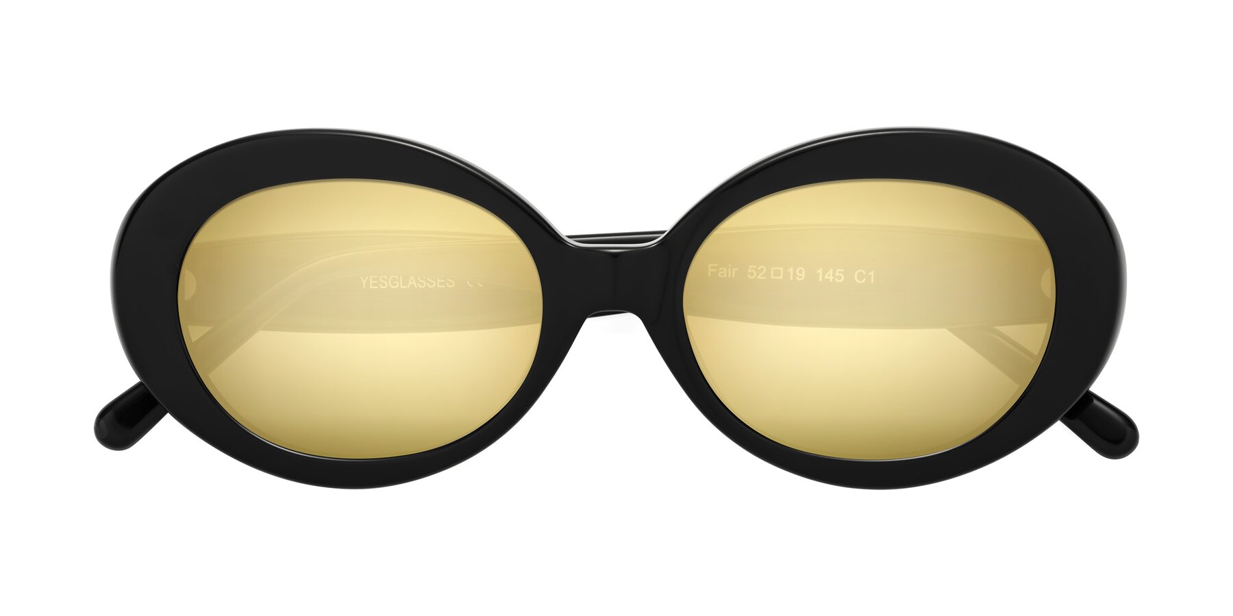 Folded Front of Fair in Black with Gold Mirrored Lenses