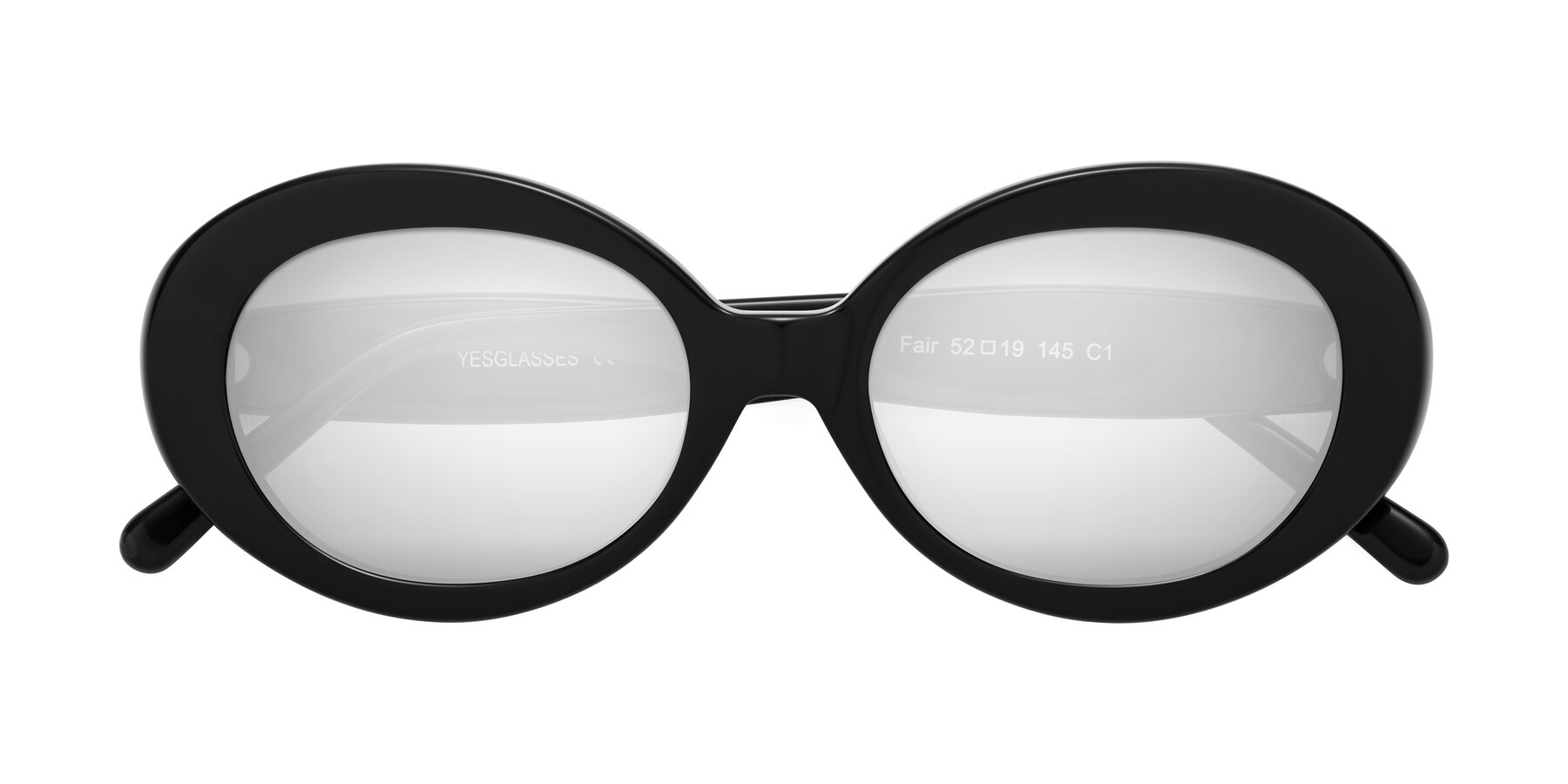 Folded Front of Fair in Black with Silver Mirrored Lenses