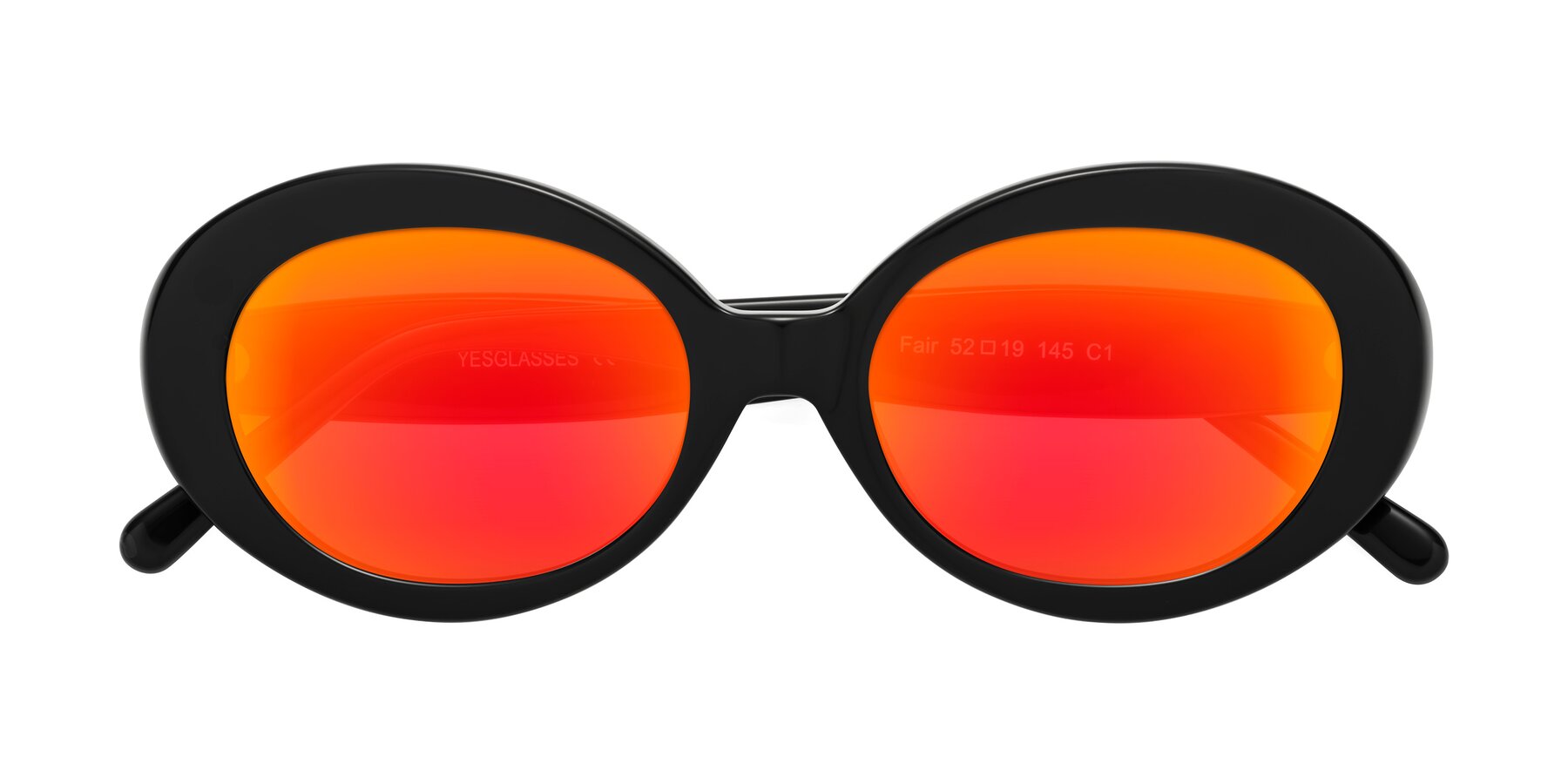 Folded Front of Fair in Black with Red Gold Mirrored Lenses