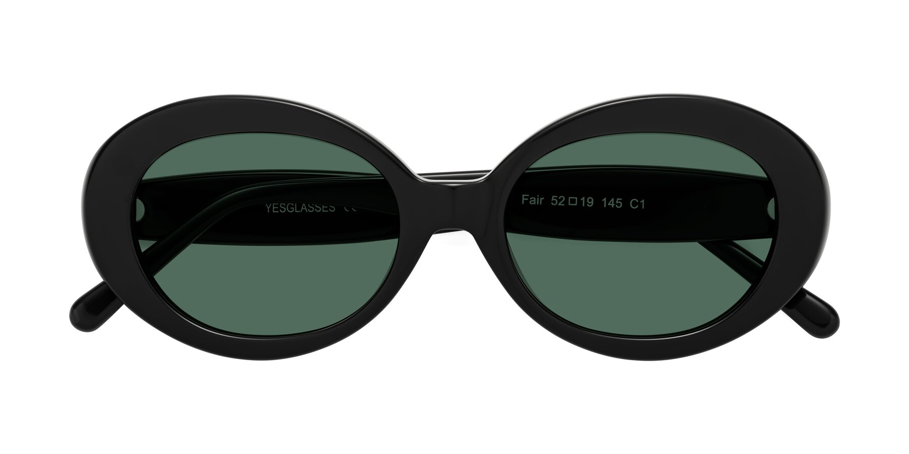 Folded Front of Fair in Black with Green Polarized Lenses