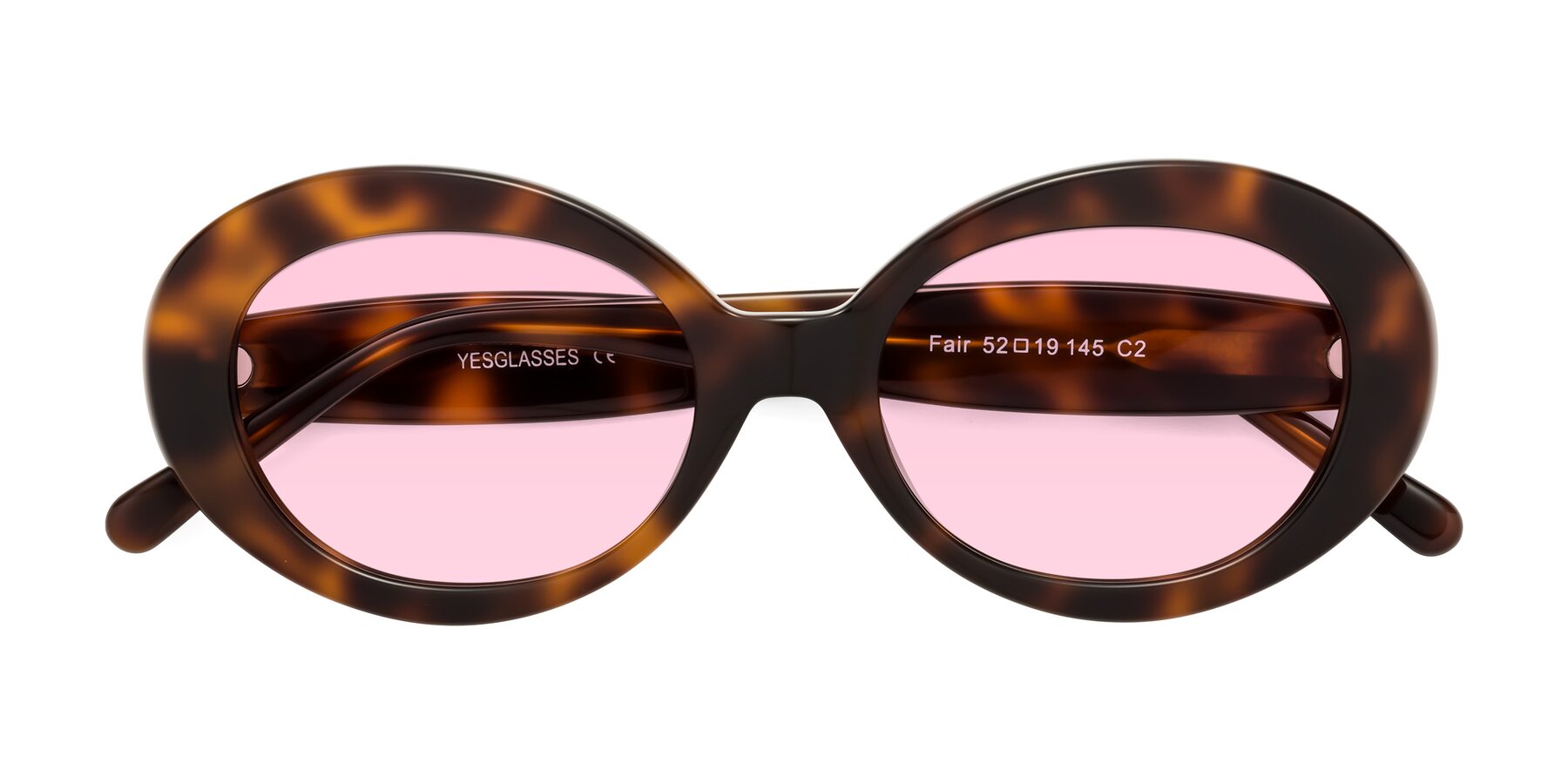 Folded Front of Fair in Tortoise with Light Pink Tinted Lenses