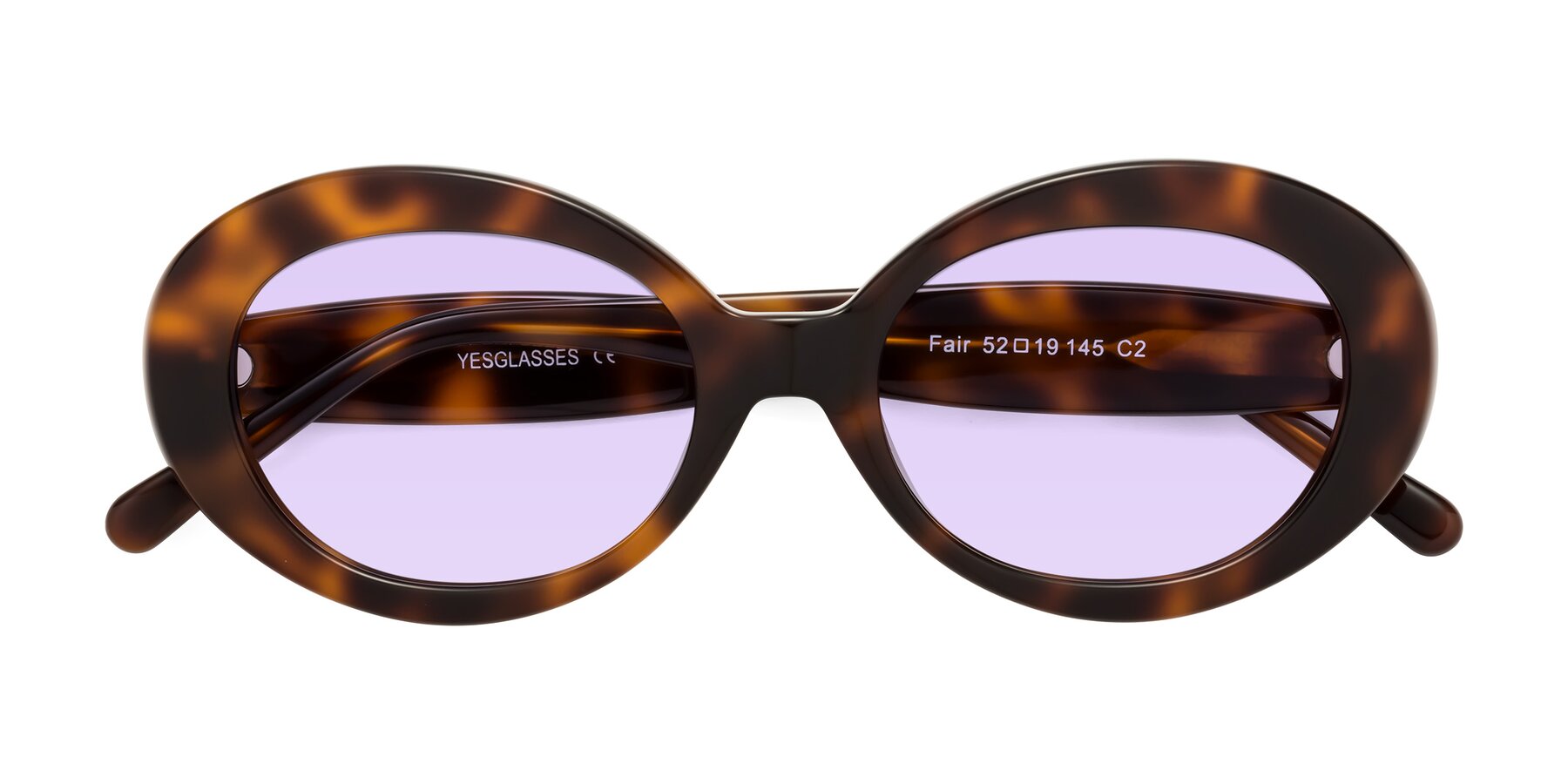 Folded Front of Fair in Tortoise with Light Purple Tinted Lenses
