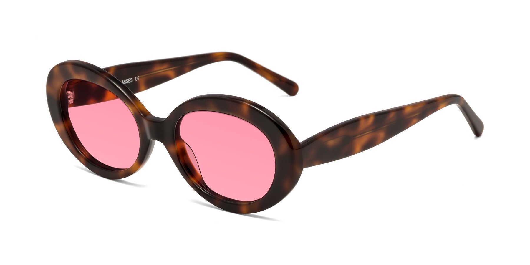 Angle of Fair in Tortoise with Pink Tinted Lenses