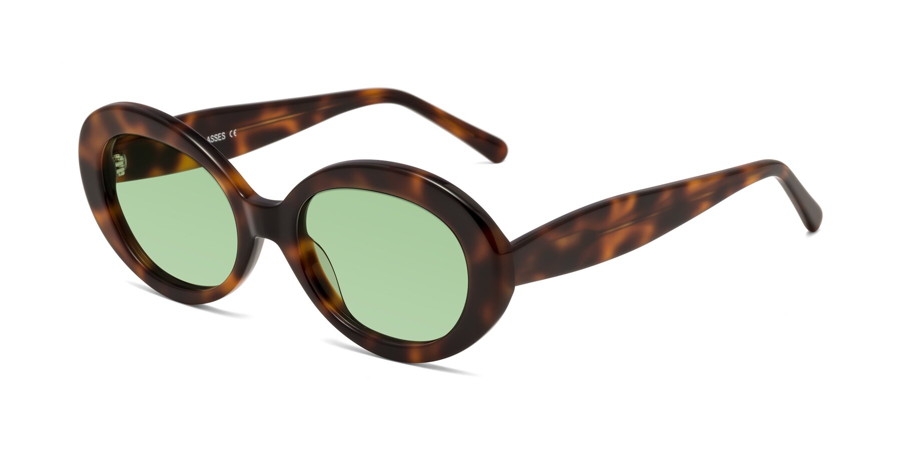 Angle of Fair in Tortoise with Medium Green Tinted Lenses