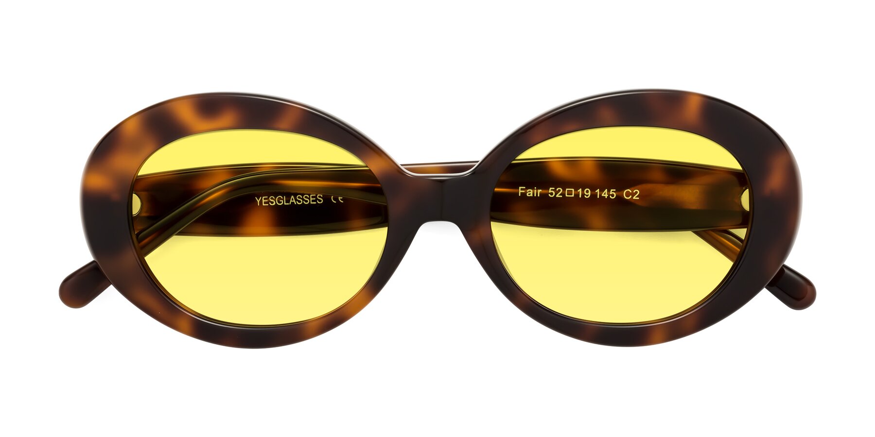 Folded Front of Fair in Tortoise with Medium Yellow Tinted Lenses