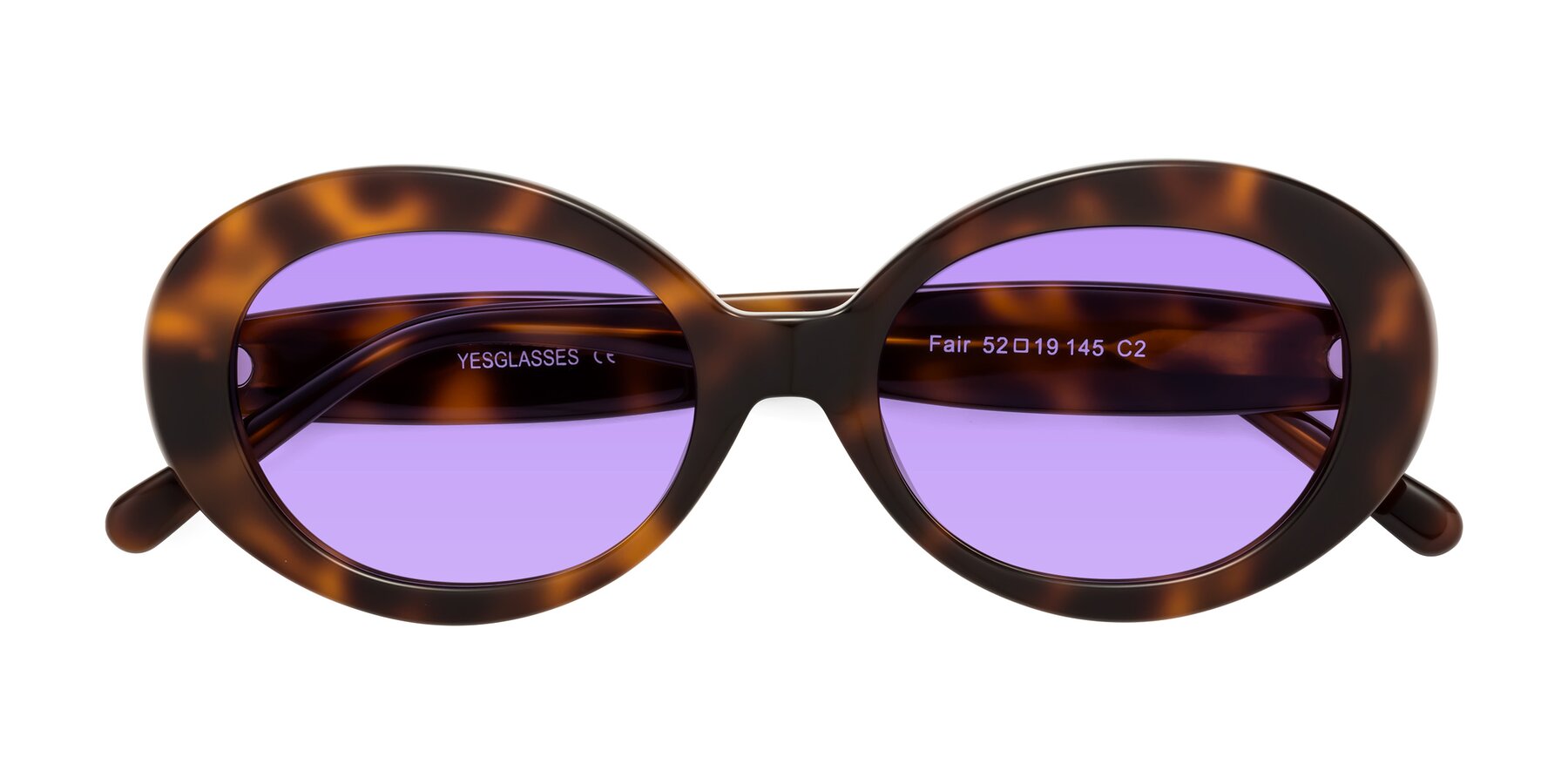 Folded Front of Fair in Tortoise with Medium Purple Tinted Lenses