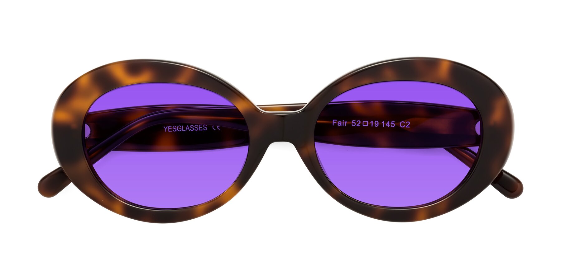 Folded Front of Fair in Tortoise with Purple Tinted Lenses