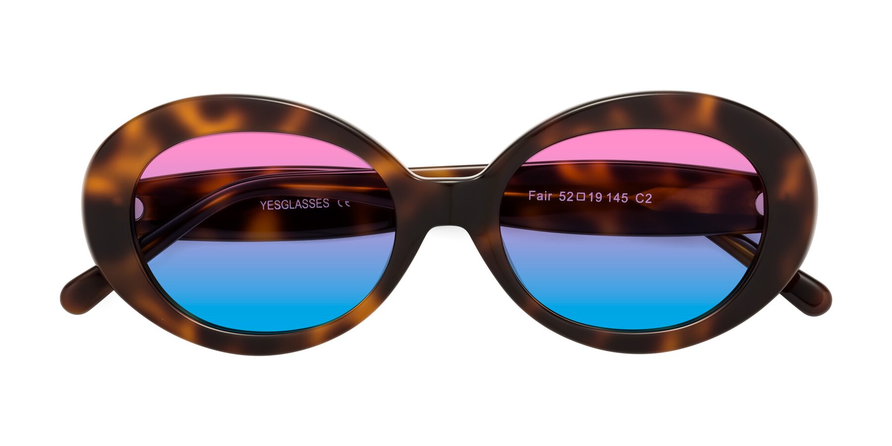 Folded Front of Fair in Tortoise with Pink / Blue Gradient Lenses