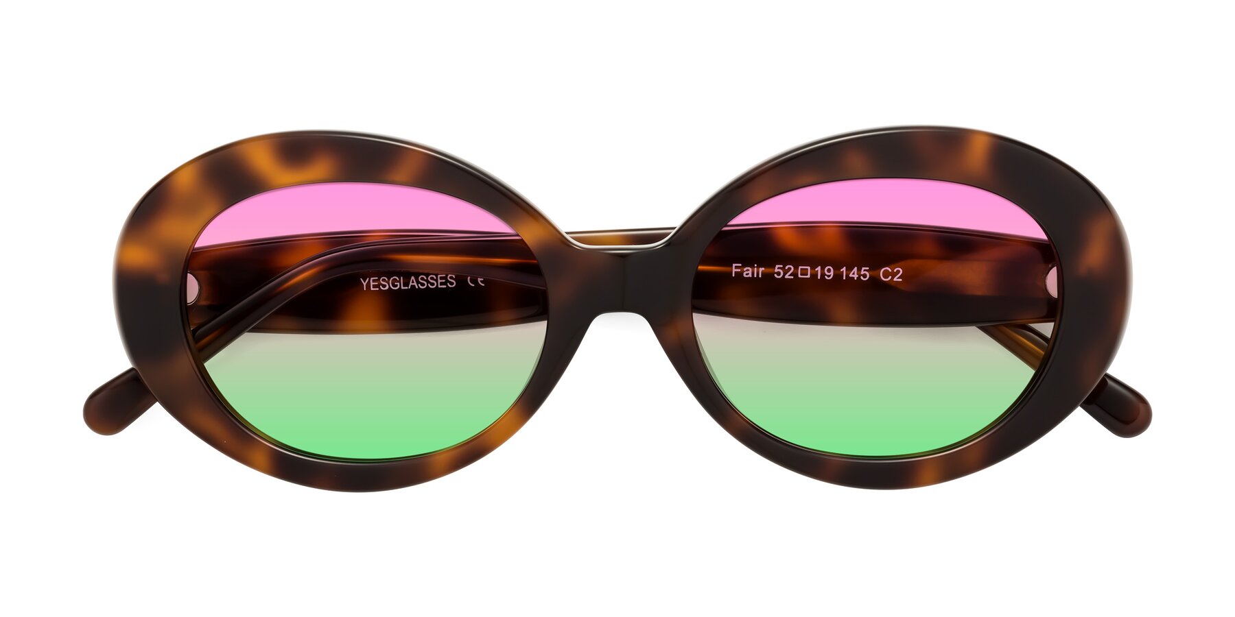 Folded Front of Fair in Tortoise with Pink / Green Gradient Lenses