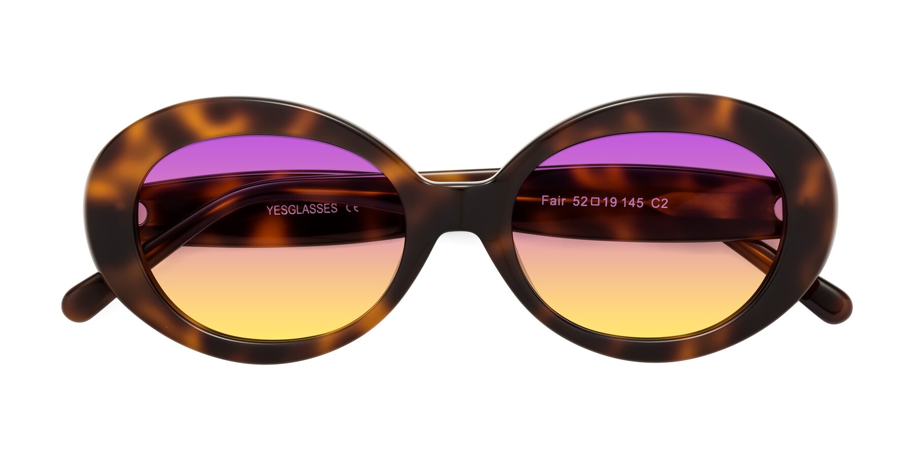 Folded Front of Fair in Tortoise with Purple / Yellow Gradient Lenses