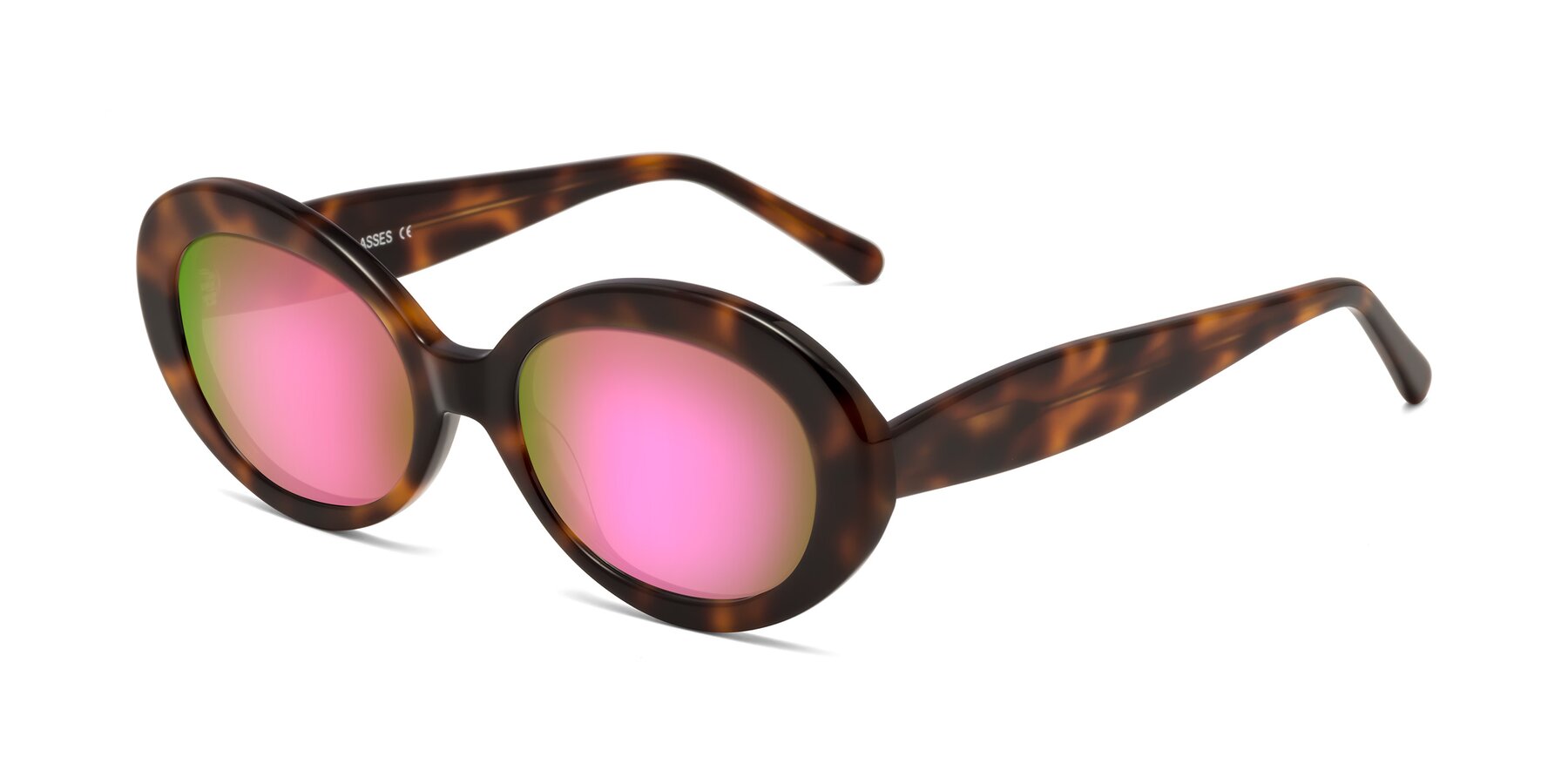 Angle of Fair in Tortoise with Pink Mirrored Lenses