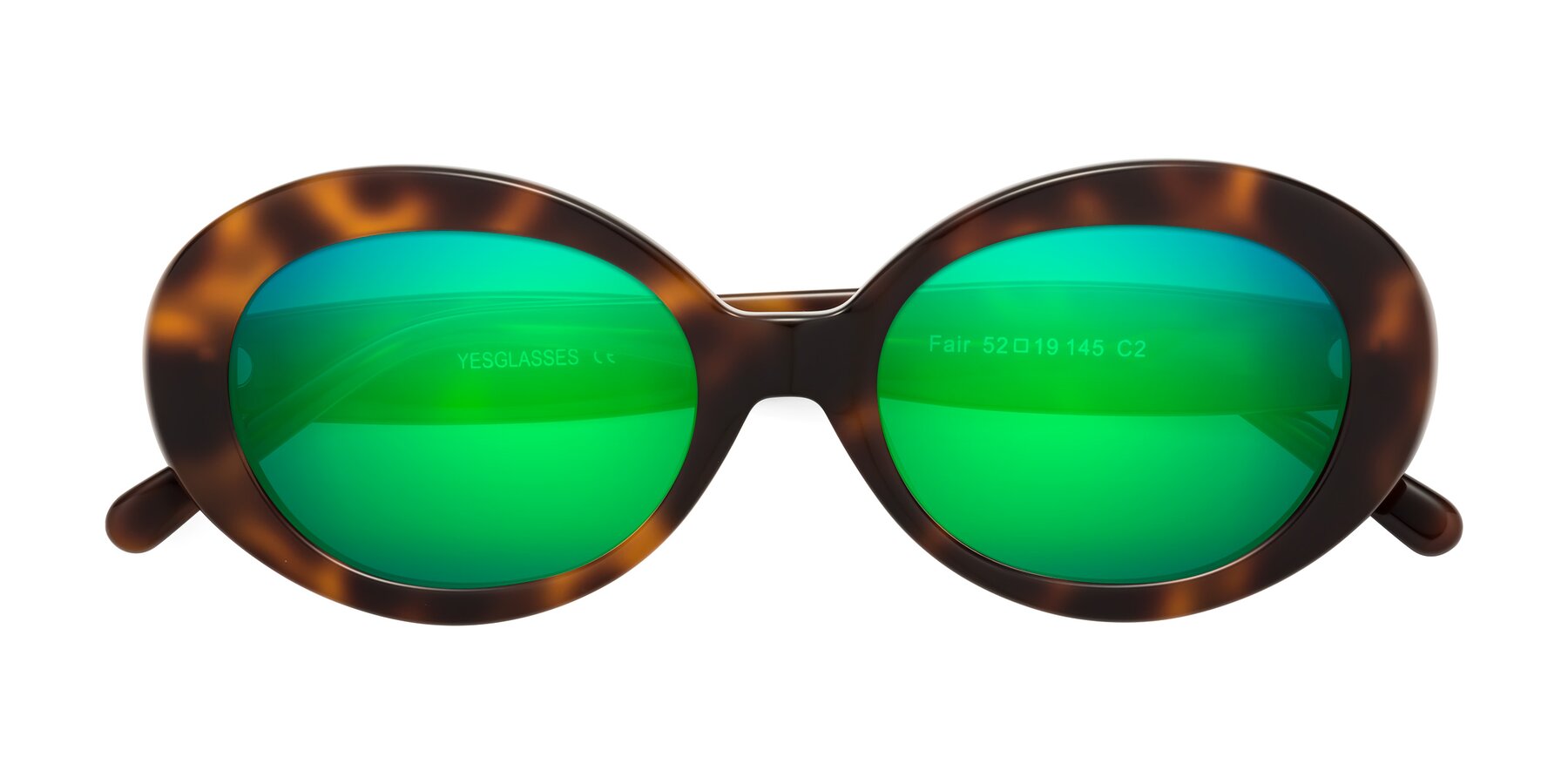 Folded Front of Fair in Tortoise with Green Mirrored Lenses