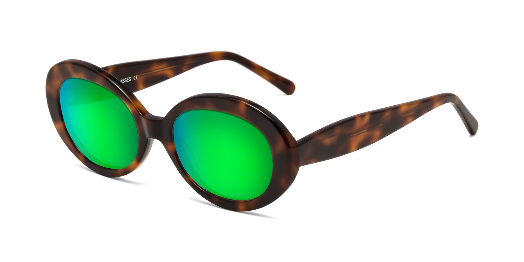 Angle of Fair in Tortoise with Green Mirrored Lenses