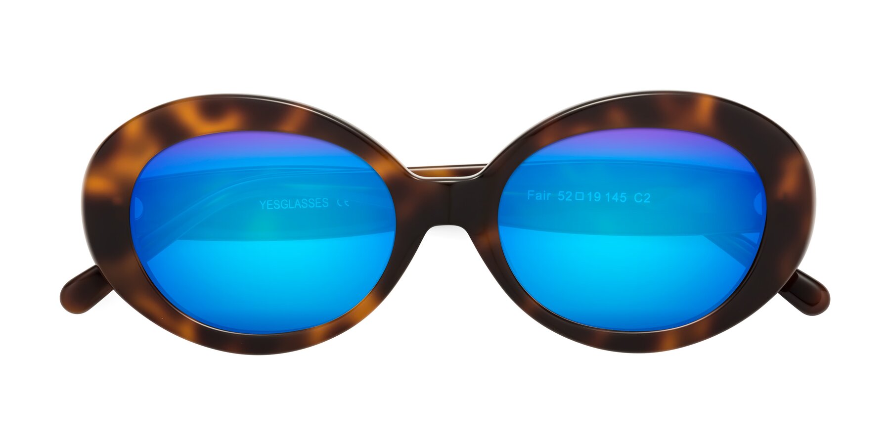 Folded Front of Fair in Tortoise with Blue Mirrored Lenses