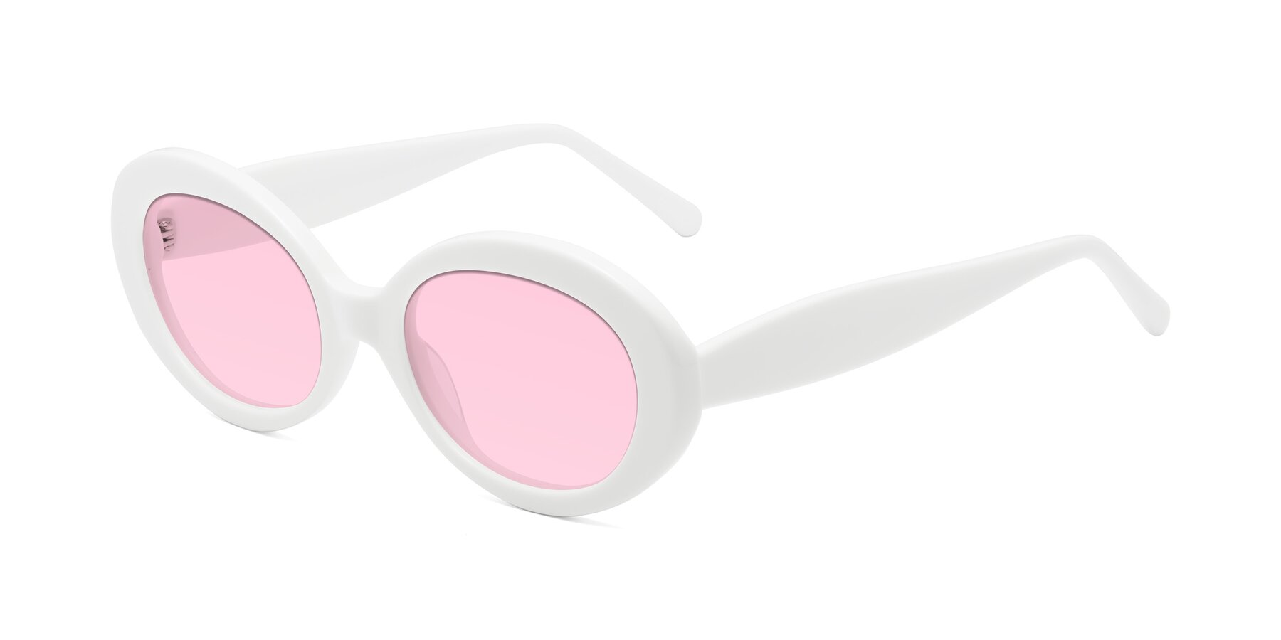 Angle of Fair in White with Light Pink Tinted Lenses