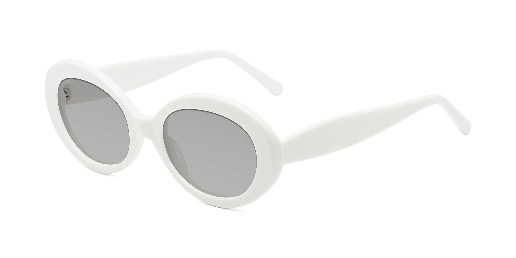 Angle of Fair in White with Light Gray Tinted Lenses