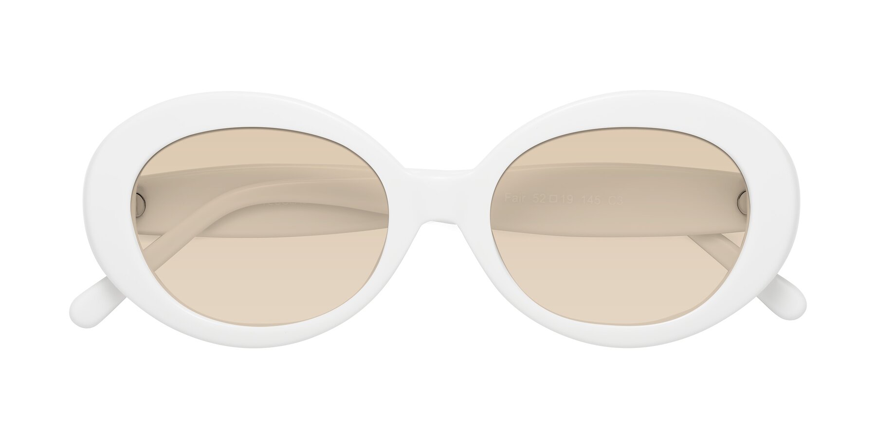 Folded Front of Fair in White with Light Brown Tinted Lenses