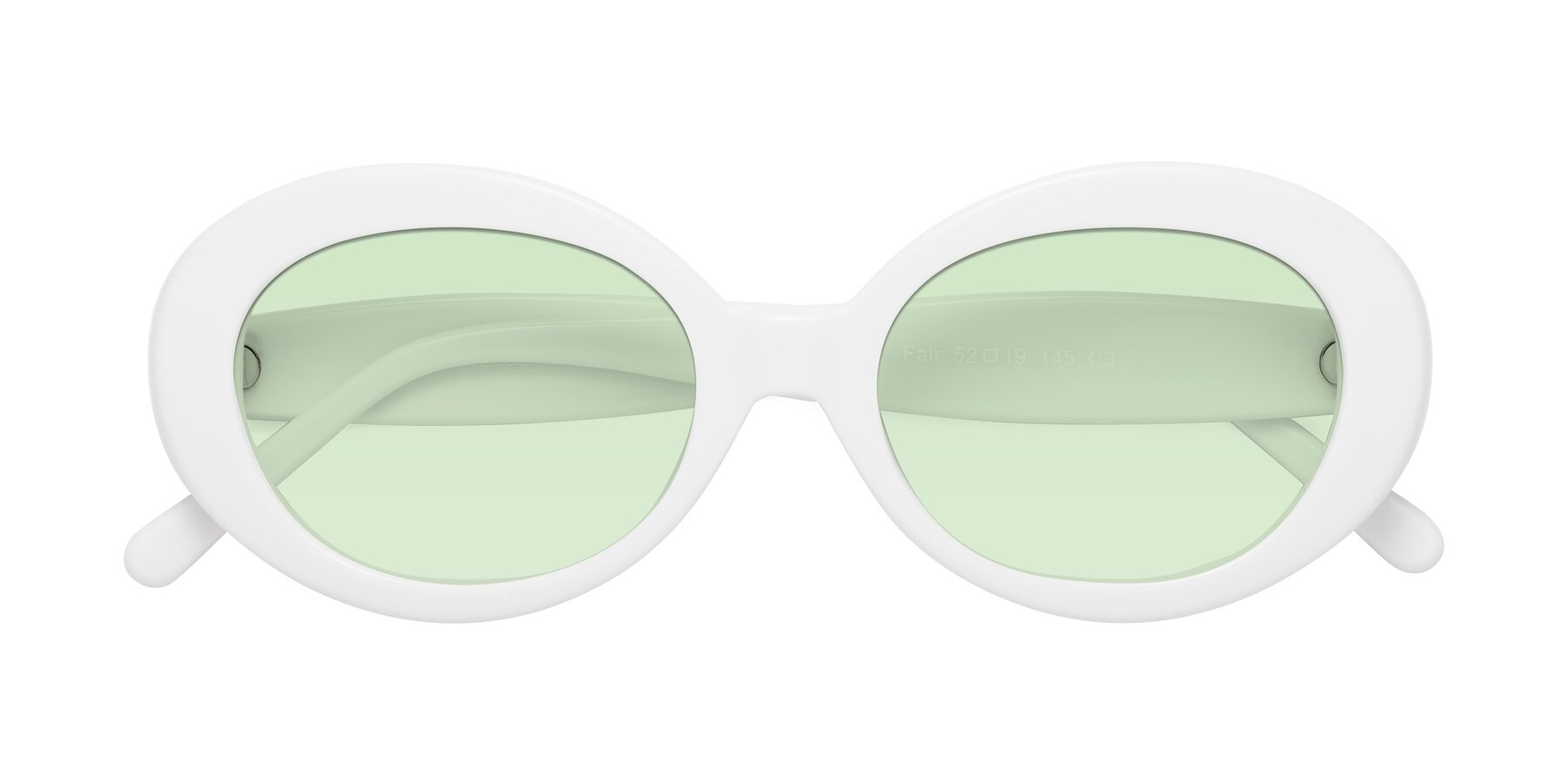 Folded Front of Fair in White with Light Green Tinted Lenses