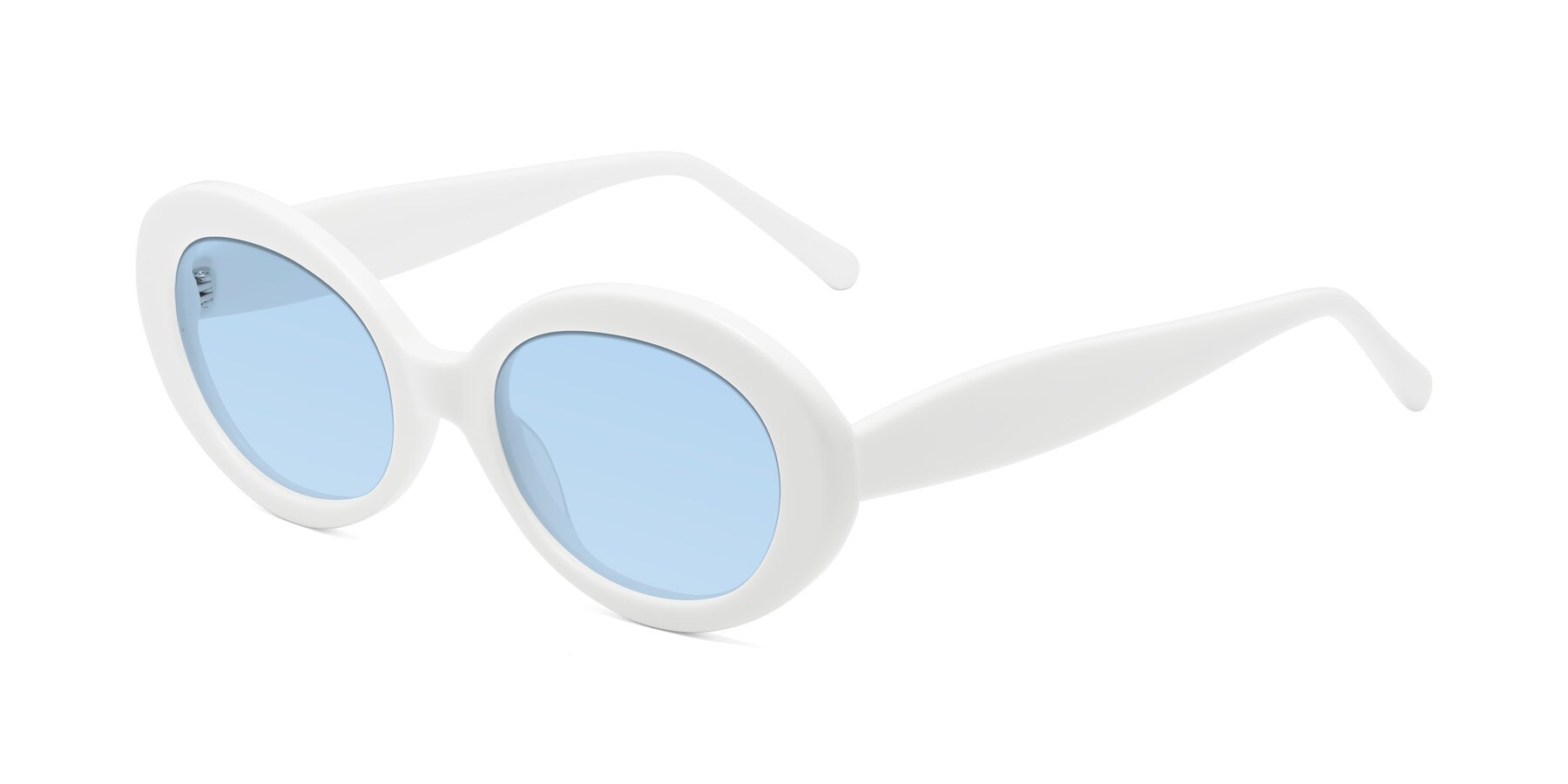 Angle of Fair in White with Light Blue Tinted Lenses
