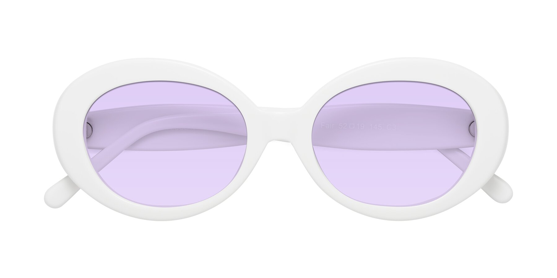 Folded Front of Fair in White with Light Purple Tinted Lenses