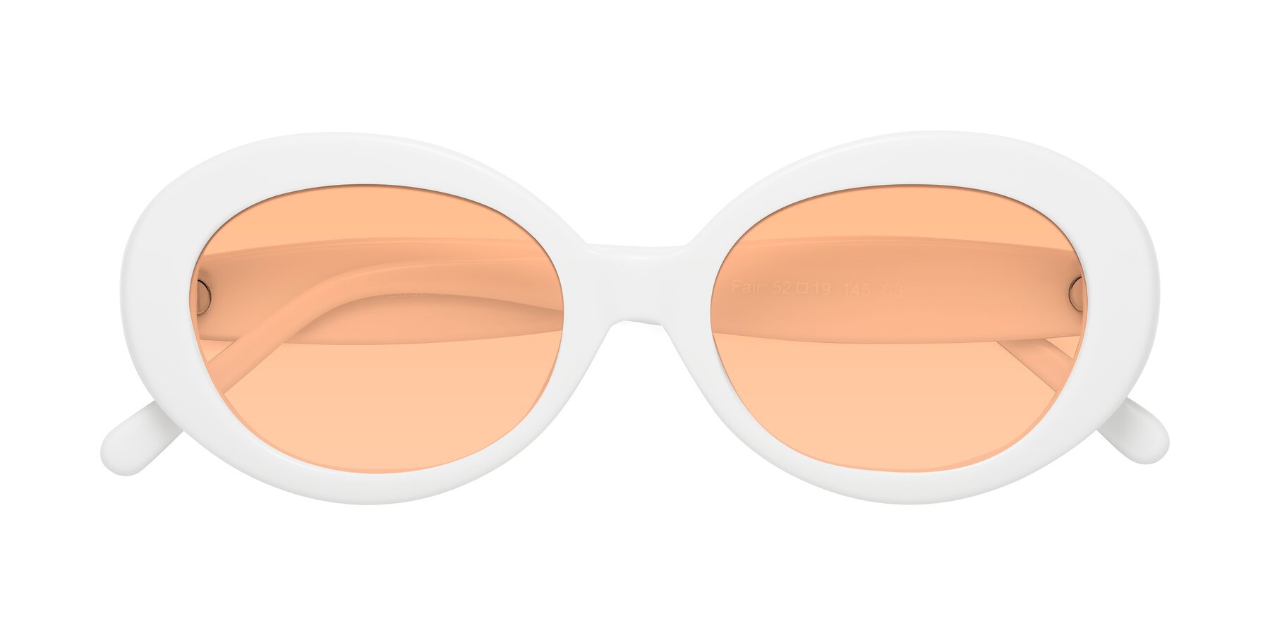 Folded Front of Fair in White with Light Orange Tinted Lenses