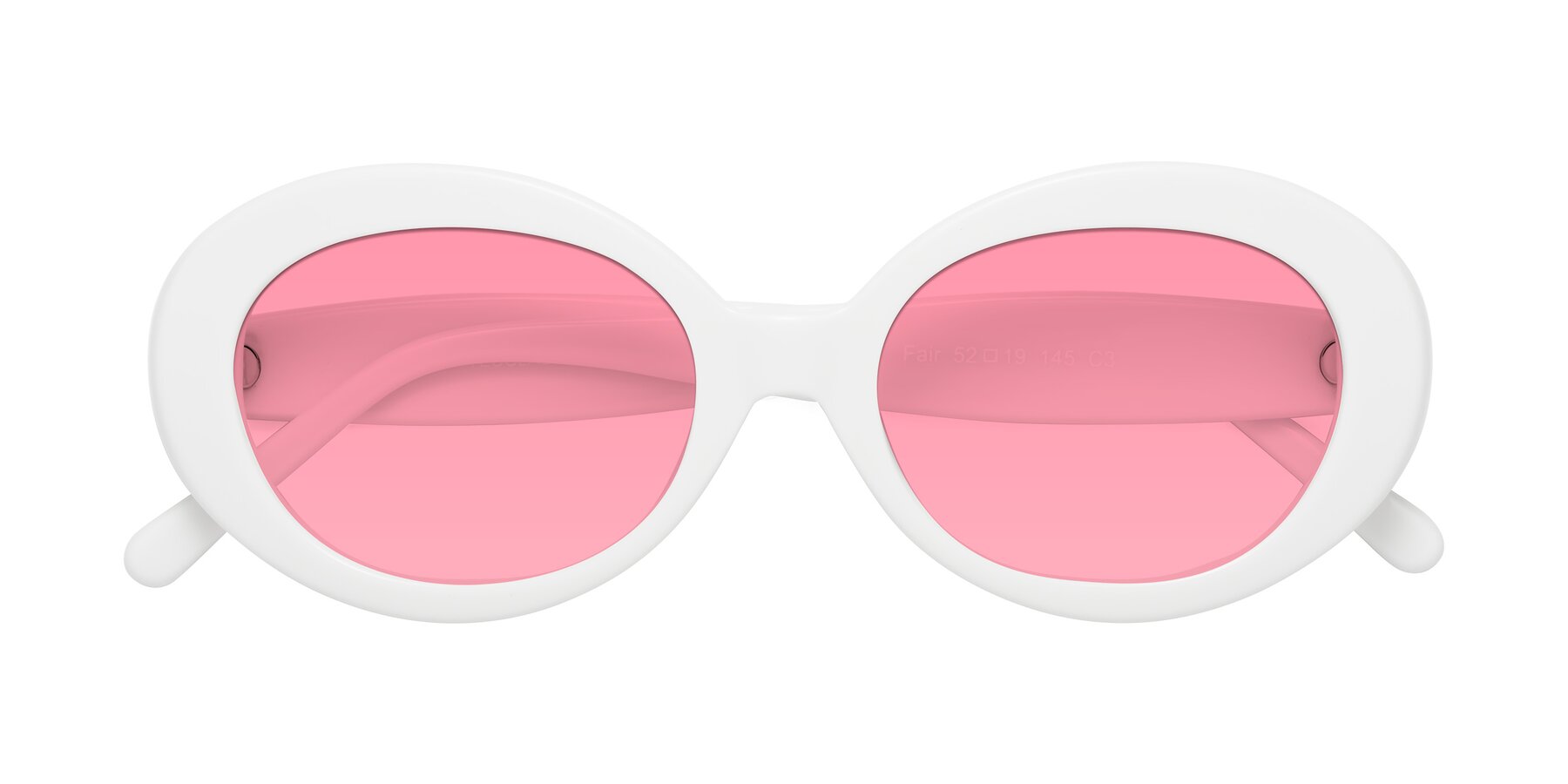 Folded Front of Fair in White with Pink Tinted Lenses