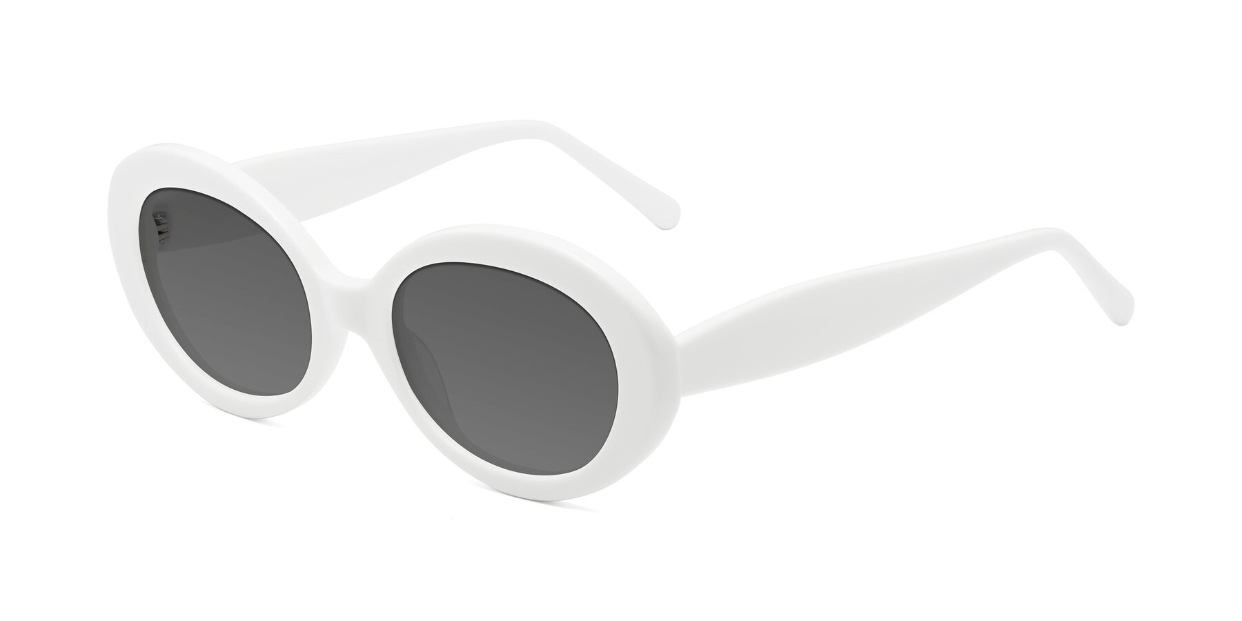 Angle of Fair in White with Medium Gray Tinted Lenses