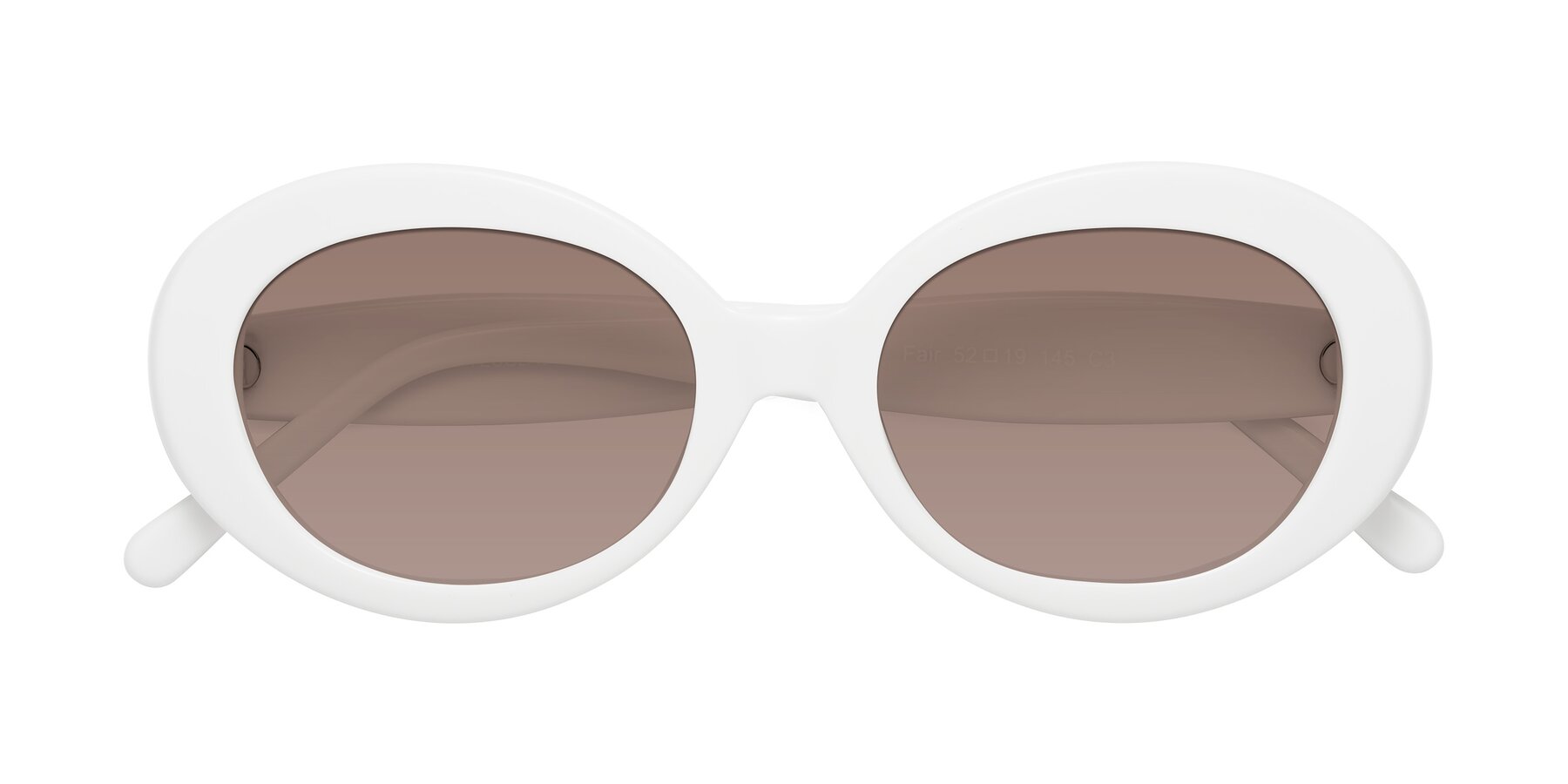Folded Front of Fair in White with Medium Brown Tinted Lenses