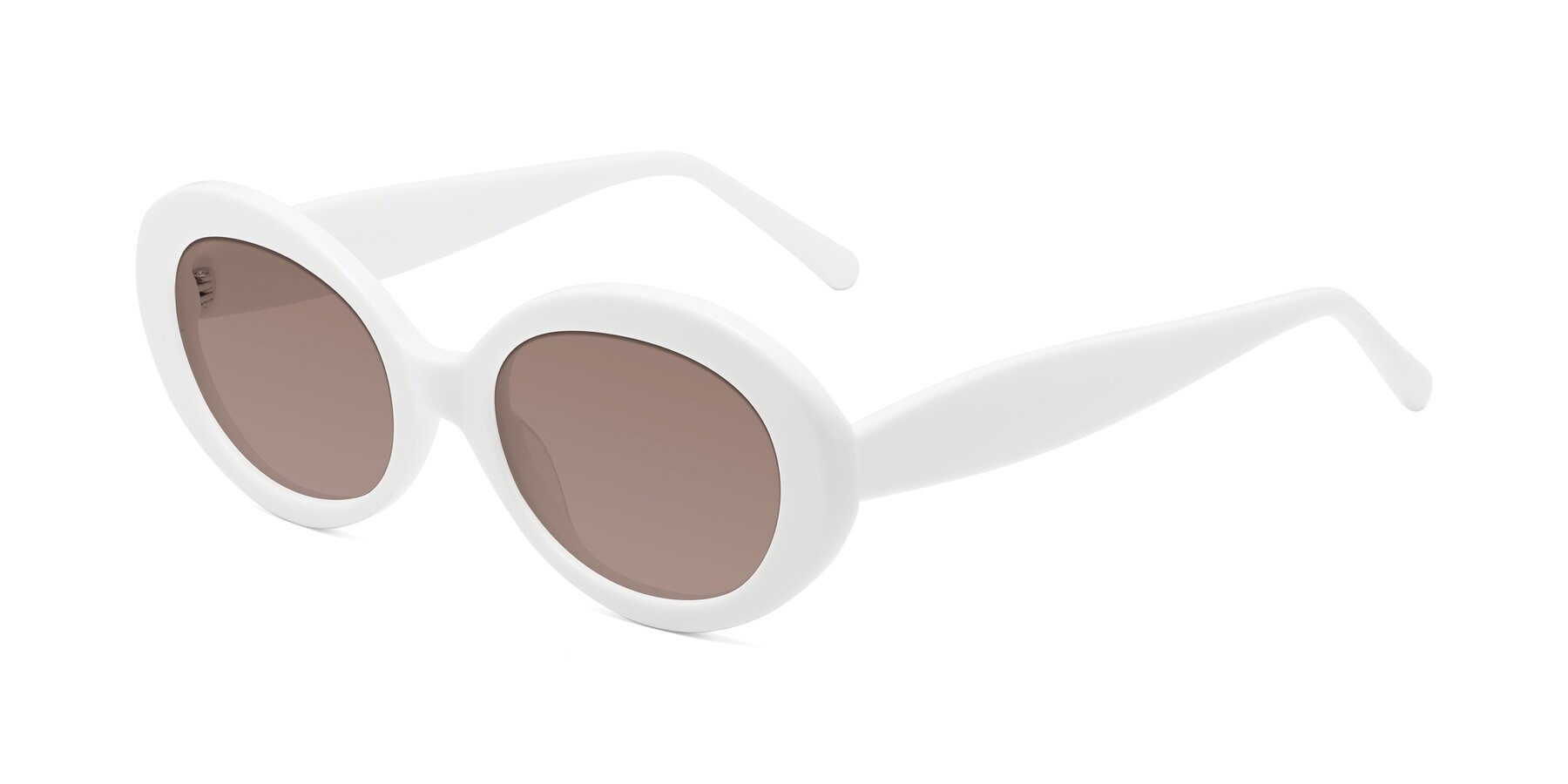 Angle of Fair in White with Medium Brown Tinted Lenses