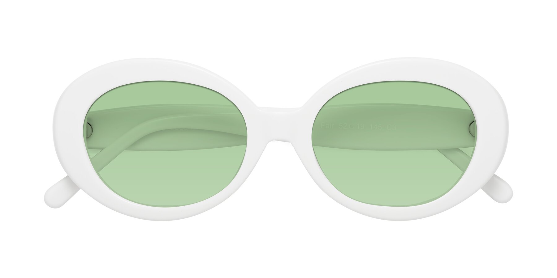 Folded Front of Fair in White with Medium Green Tinted Lenses