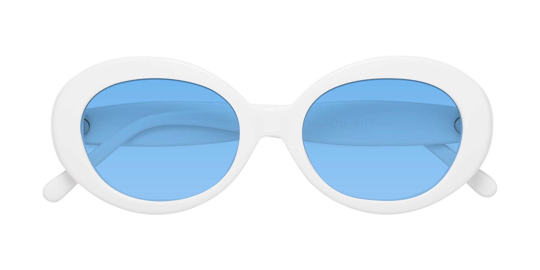 Folded Front of Fair in White with Medium Blue Tinted Lenses